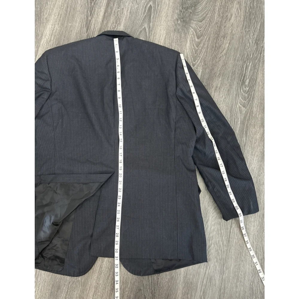 Tom James Royal Classic 48R Charcoal Blue Stripe Custom Blazer Jacket